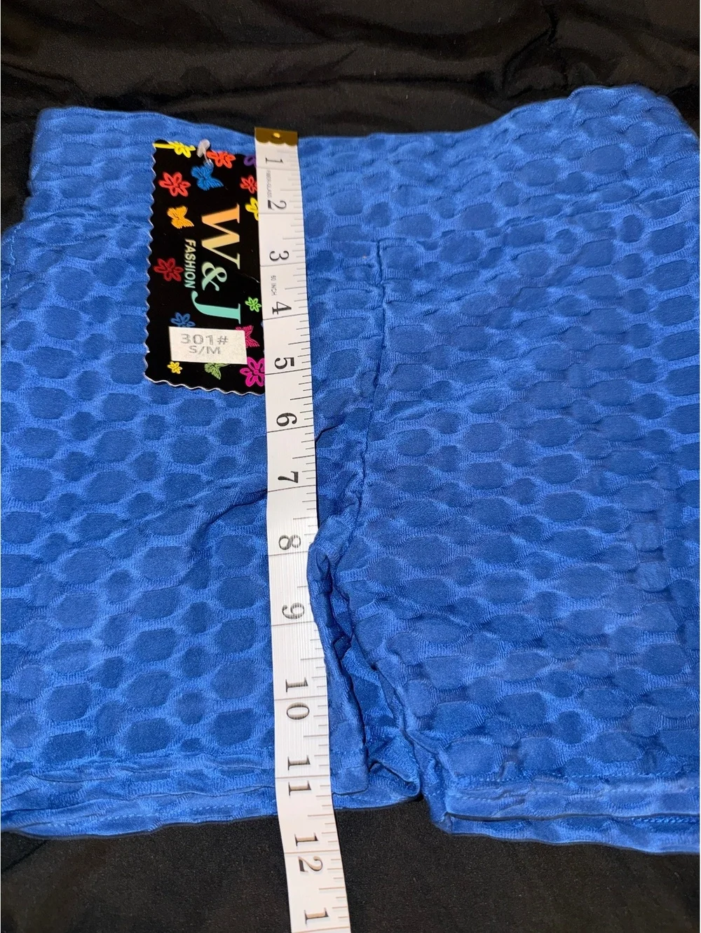 W&Y Fashion Blue Textured Athletic Shorts with Adjustable Side Ties